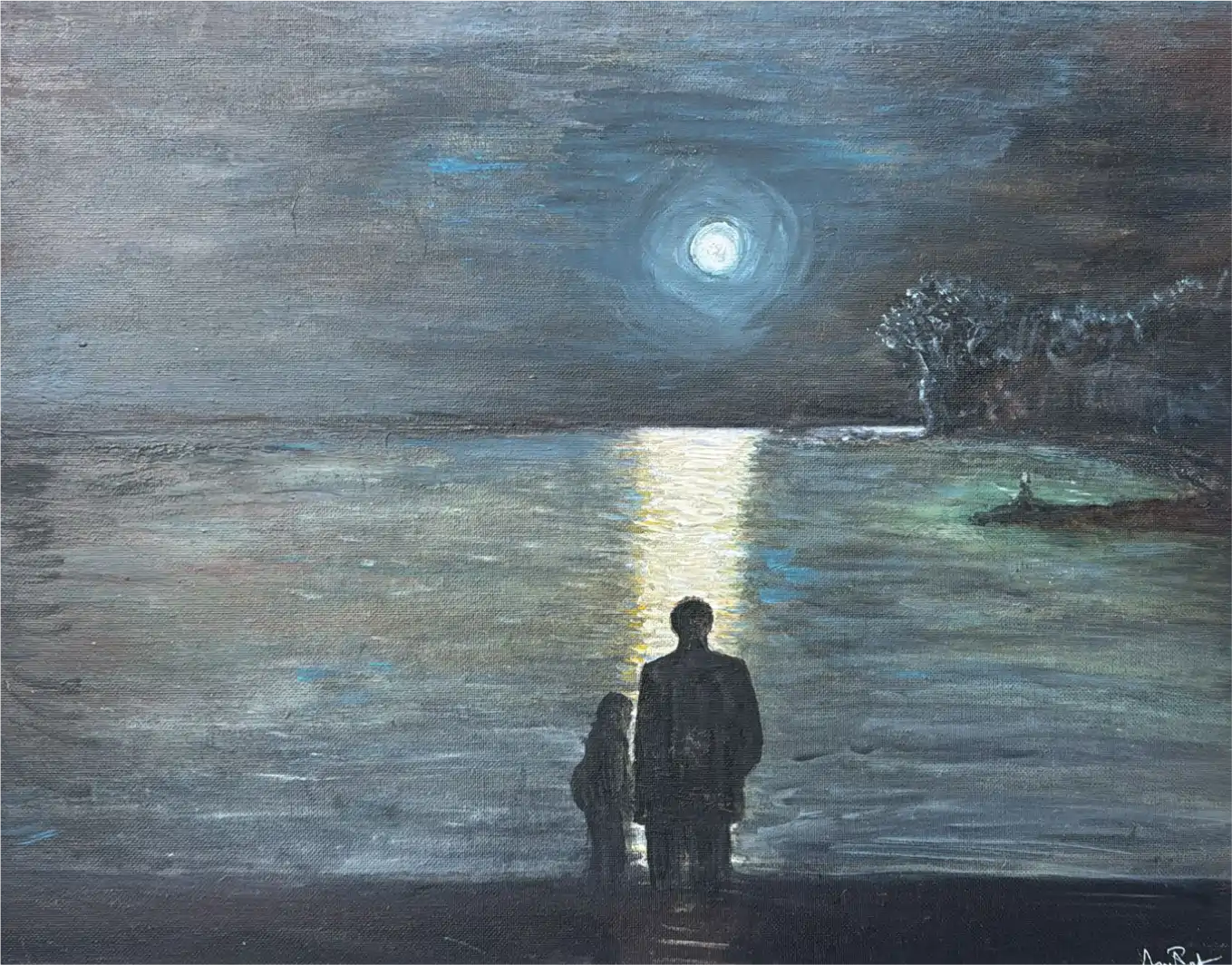 luna piena olio su tela liguria recco